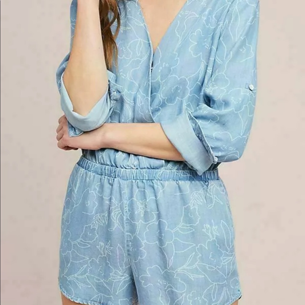 NEW Anthropologie Women's Cloth & Stone Chambray Romper Size XS
